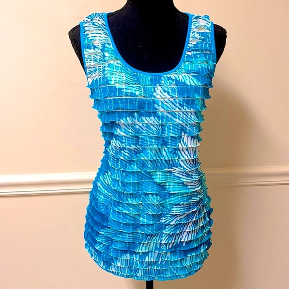 Cristopher & Banks Layered, Pastel Blues, Floral Pattern Tank Top